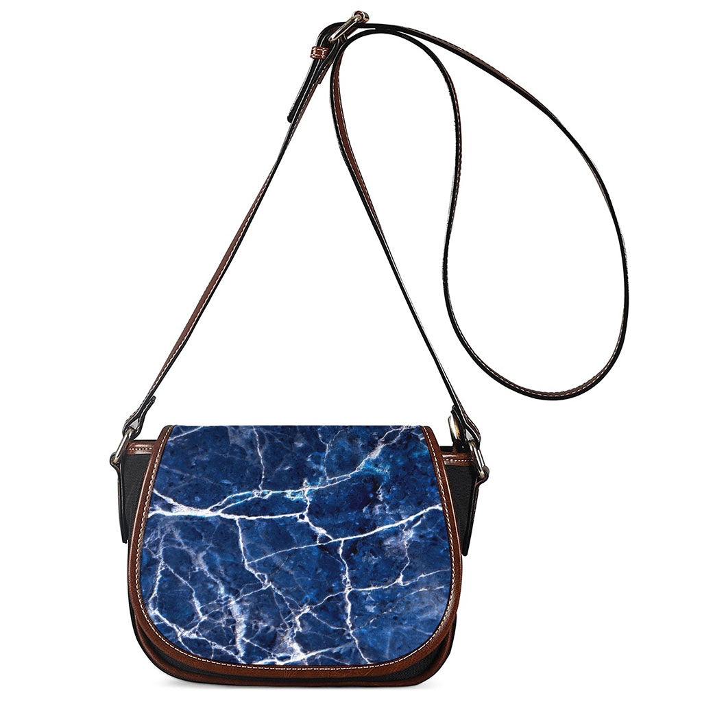 Blue White Marble Print Saddle Bag