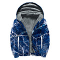 Blue White Marble Print Sherpa Lined Zip Up Hoodie
