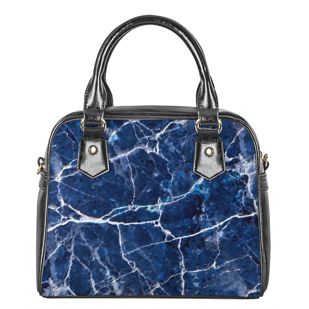 Blue White Marble Print Shoulder Handbag