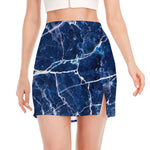 Blue White Marble Print Side Slit Mini Skirt