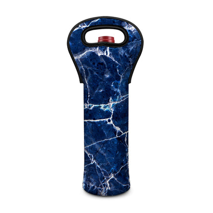 Blue White Marble Print Single Neoprene Wine Tote