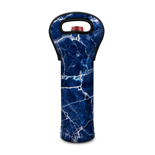 Blue White Marble Print Single Neoprene Wine Tote