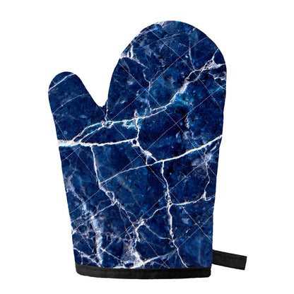 Blue White Marble Print Single Oven Mitt