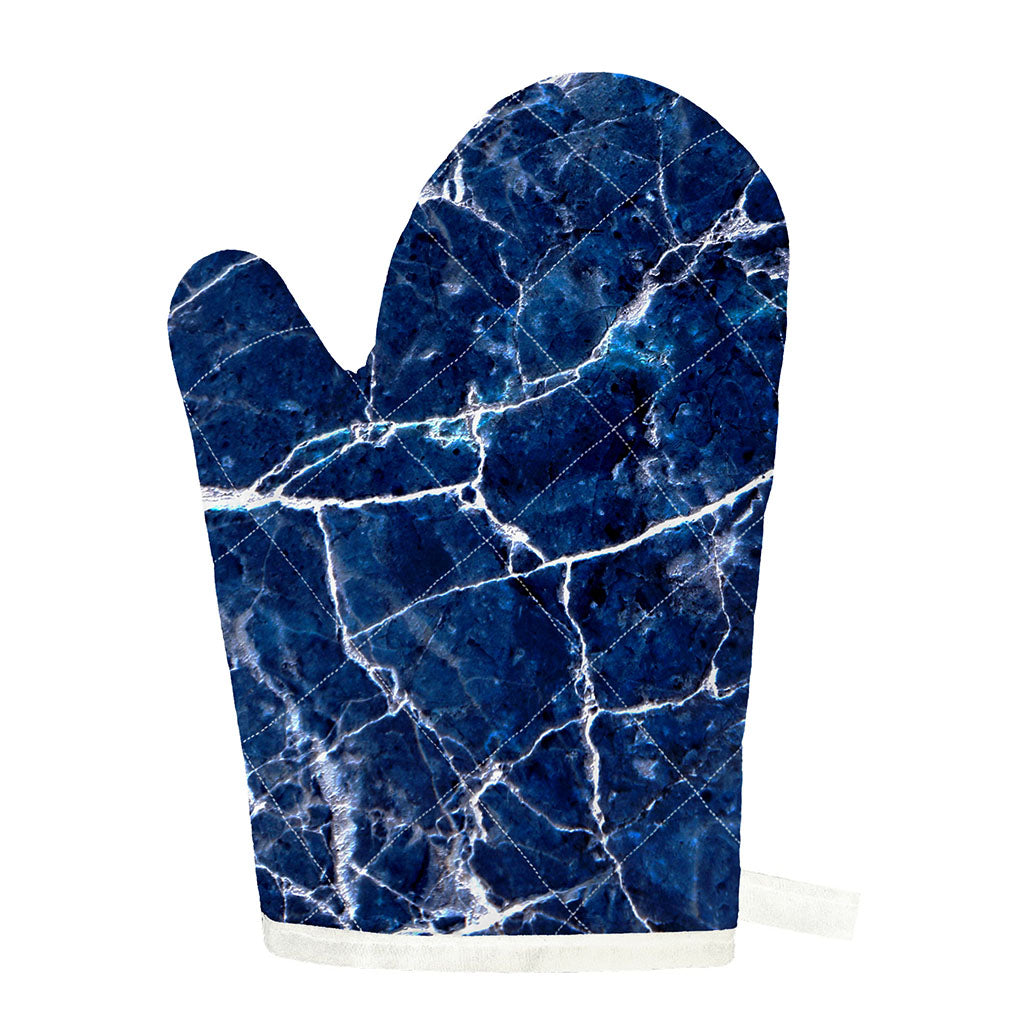 Blue White Marble Print Single Oven Mitt
