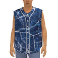 Blue White Marble Print Sleeveless Baseball Jersey