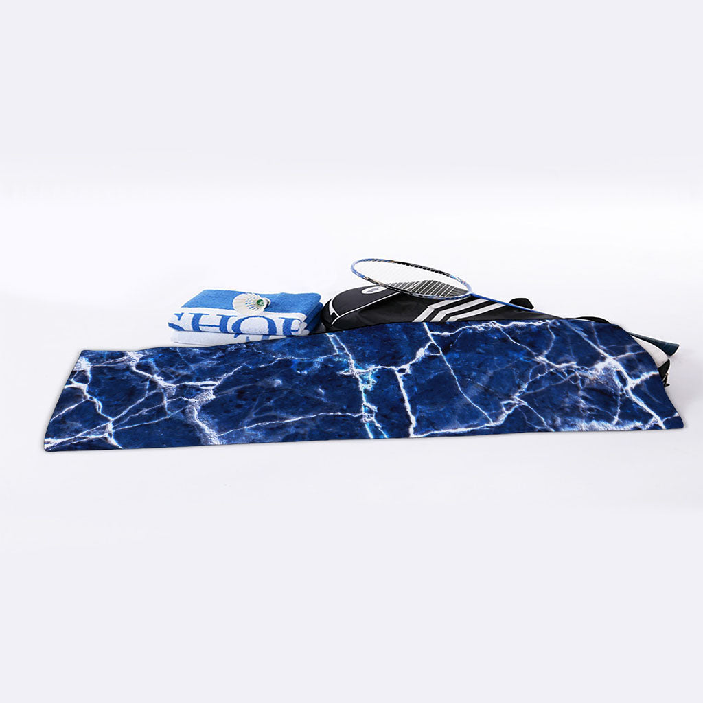 Blue White Marble Print Sports Towel