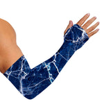 Blue White Marble Print Sun Protection Arm Sleeves