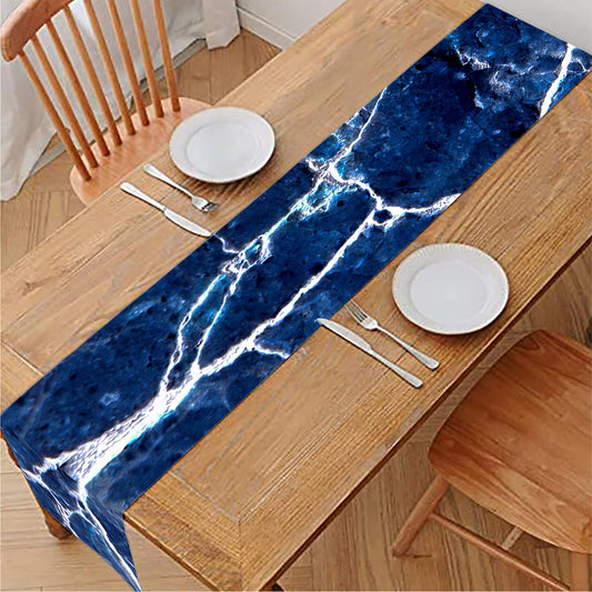 Blue White Marble Print Table Runner
