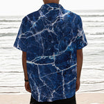 Blue White Marble Print Textured Short Sleeve Shirt