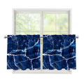 Blue White Marble Print Tier Curtains