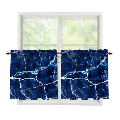 Blue White Marble Print Tier Curtains