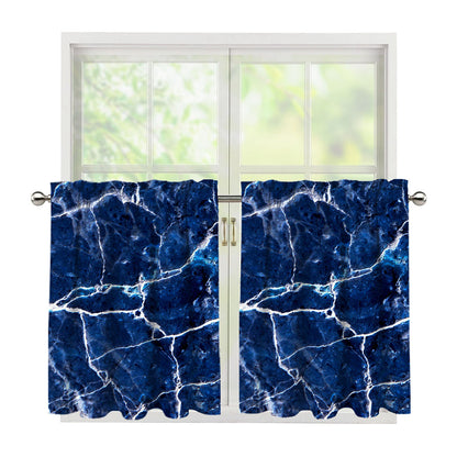Blue White Marble Print Tier Curtains