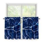 Blue White Marble Print Tier Curtains