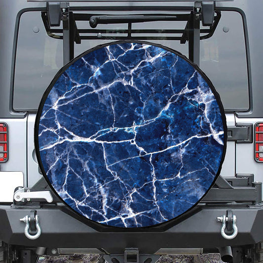 Blue White Marble Print Tire Cover