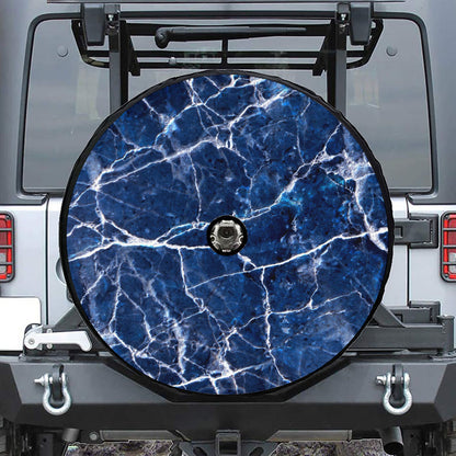 Blue White Marble Print Tire Cover With Camera Hole