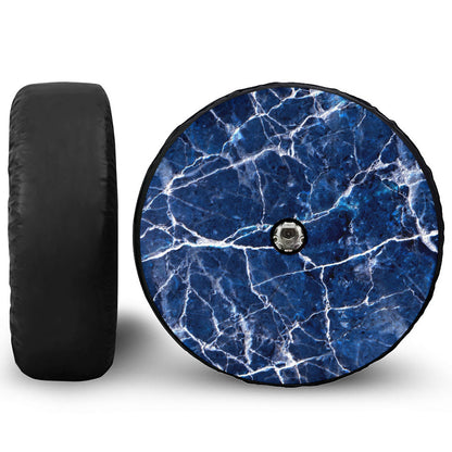 Blue White Marble Print Tire Cover With Camera Hole