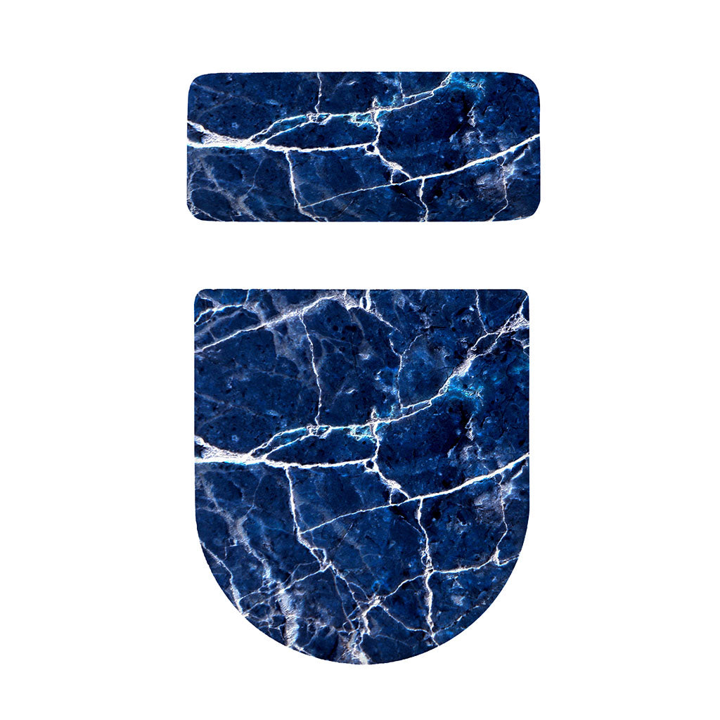 Blue White Marble Print Toilet Lid And Tank Cover Set