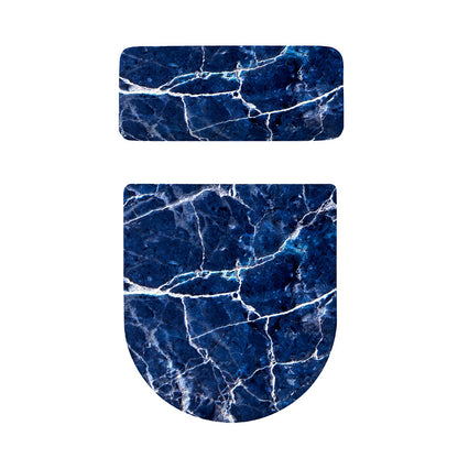 Blue White Marble Print Toilet Lid And Tank Cover Set