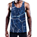 Blue White Marble Print Men's Workout Tank Top
