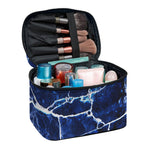 Blue White Marble Print Travel Makeup Bag