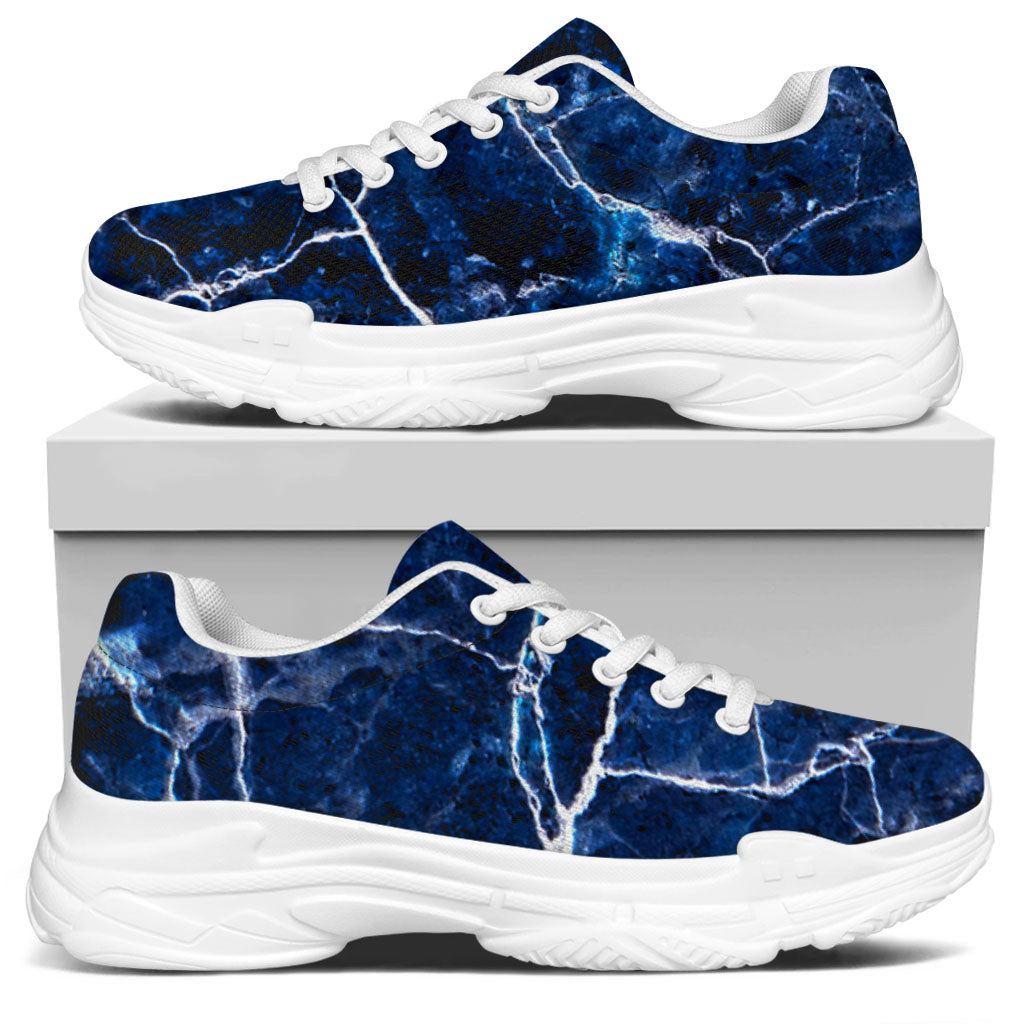 Blue White Marble Print White Chunky Shoes