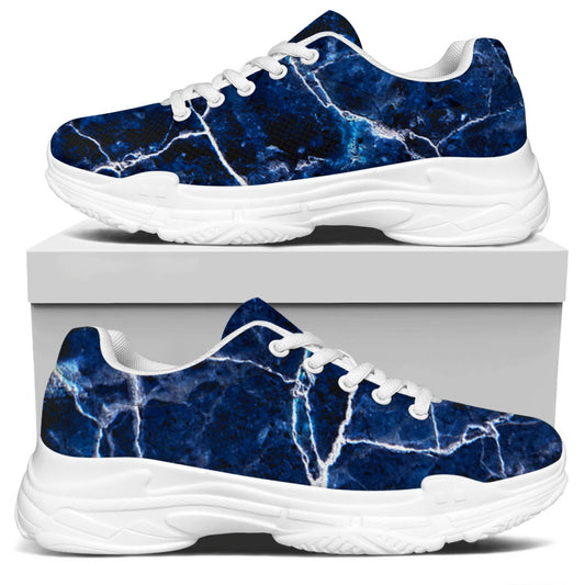 Blue White Marble Print White Chunky Shoes