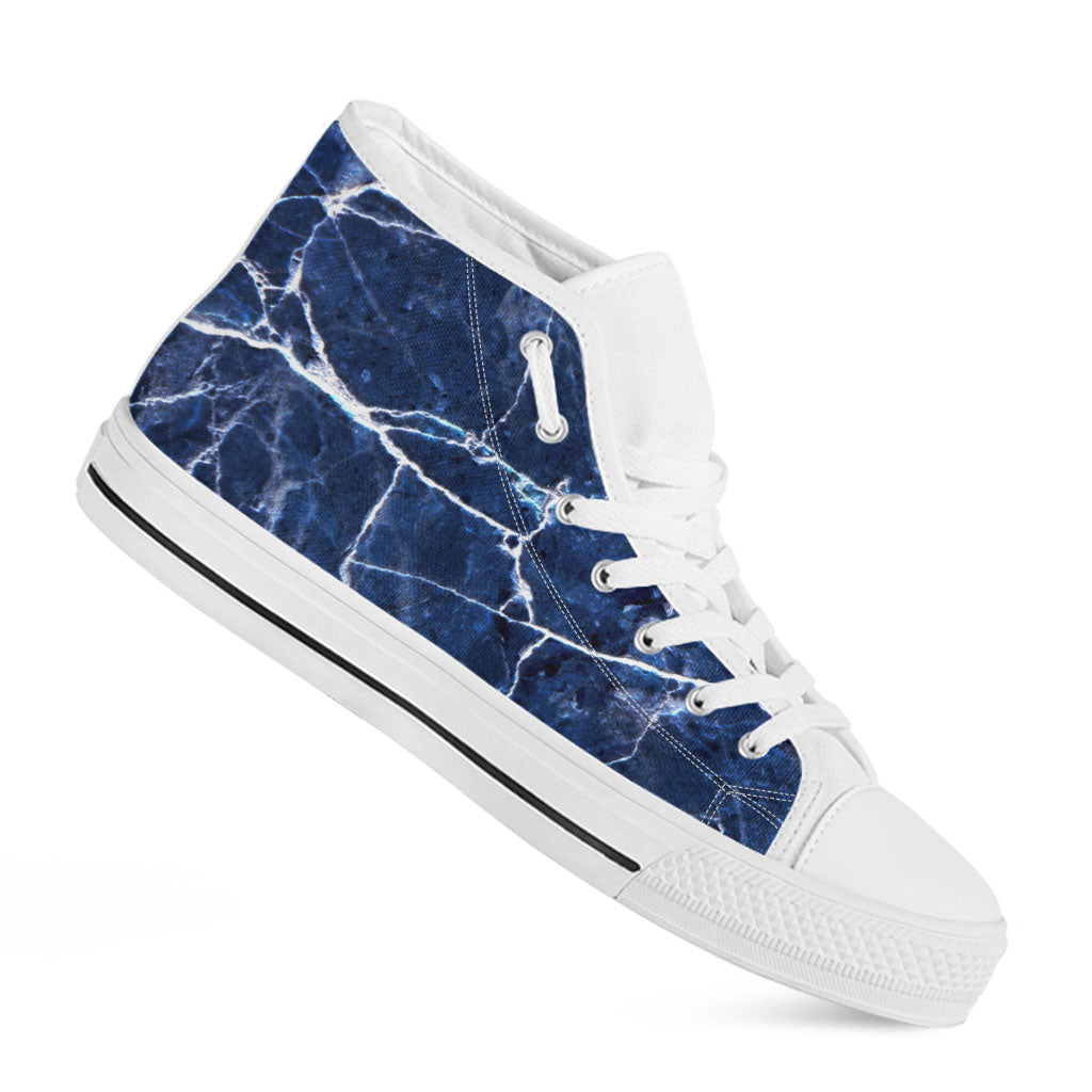 Blue White Marble Print White High Top Sneakers
