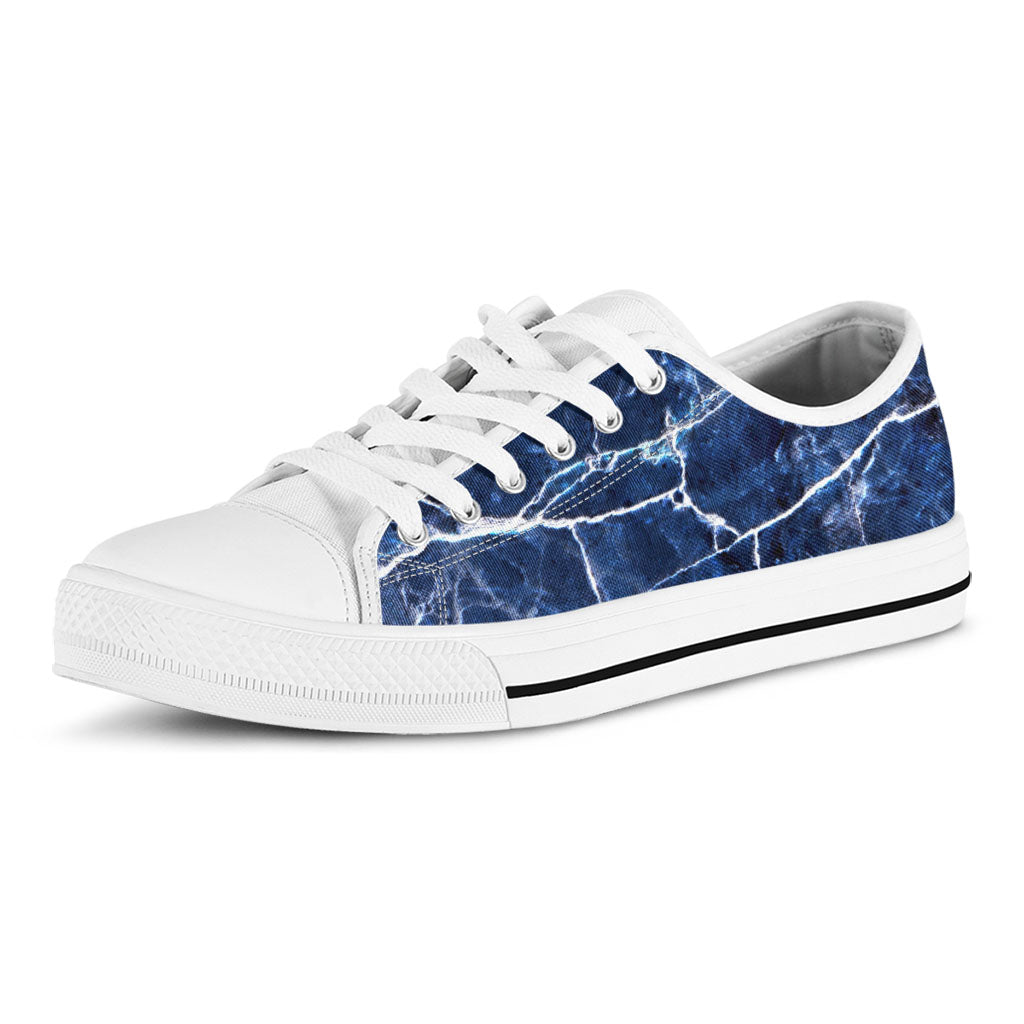 Blue White Marble Print White Low Top Sneakers