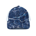 Blue White Marble Print White Mesh Trucker Hat
