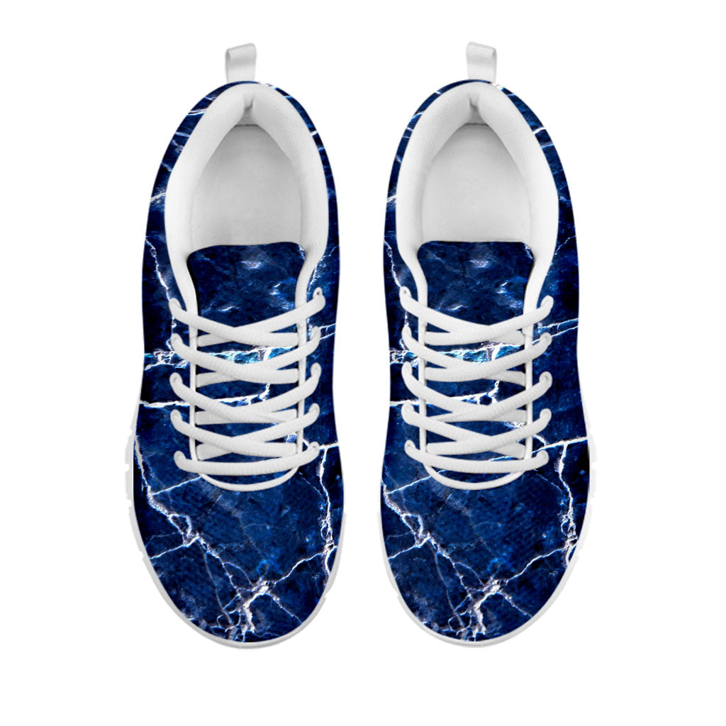 Blue White Marble Print White Running Shoes