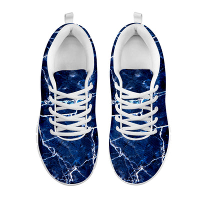 Blue White Marble Print White Running Shoes