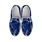 Blue White Marble Print White Slip On Sneakers