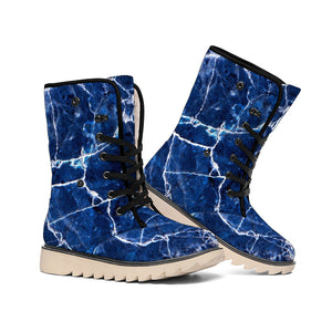 Blue White Marble Print Winter Boots