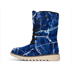 Blue White Marble Print Winter Boots