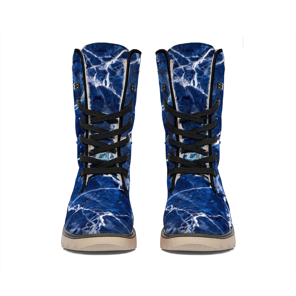 Blue White Marble Print Winter Boots