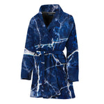 Blue White Marble Print Women's Bathrobe