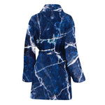Blue White Marble Print Women's Bathrobe