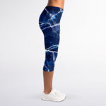 Blue White Marble Print Women's Capri Leggings