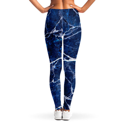 Blue White Marble Print Women's Leggings
