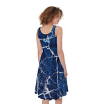 Blue White Marble Print Women's Sleeveless Dress