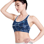 Blue White Marble Print Women's Sports Bra