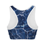 Blue White Marble Print Women's Sports Bra