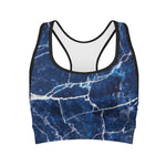 Blue White Marble Print Women's Sports Bra