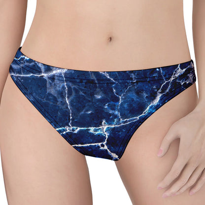 Blue White Marble Print Women's Thong