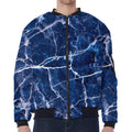 Blue White Marble Print Zip Sleeve Bomber Jacket