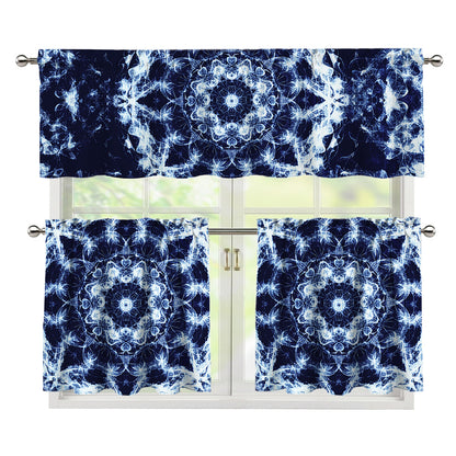 Blue Winter Mandala Print 3 Piece Kitchen Curtains