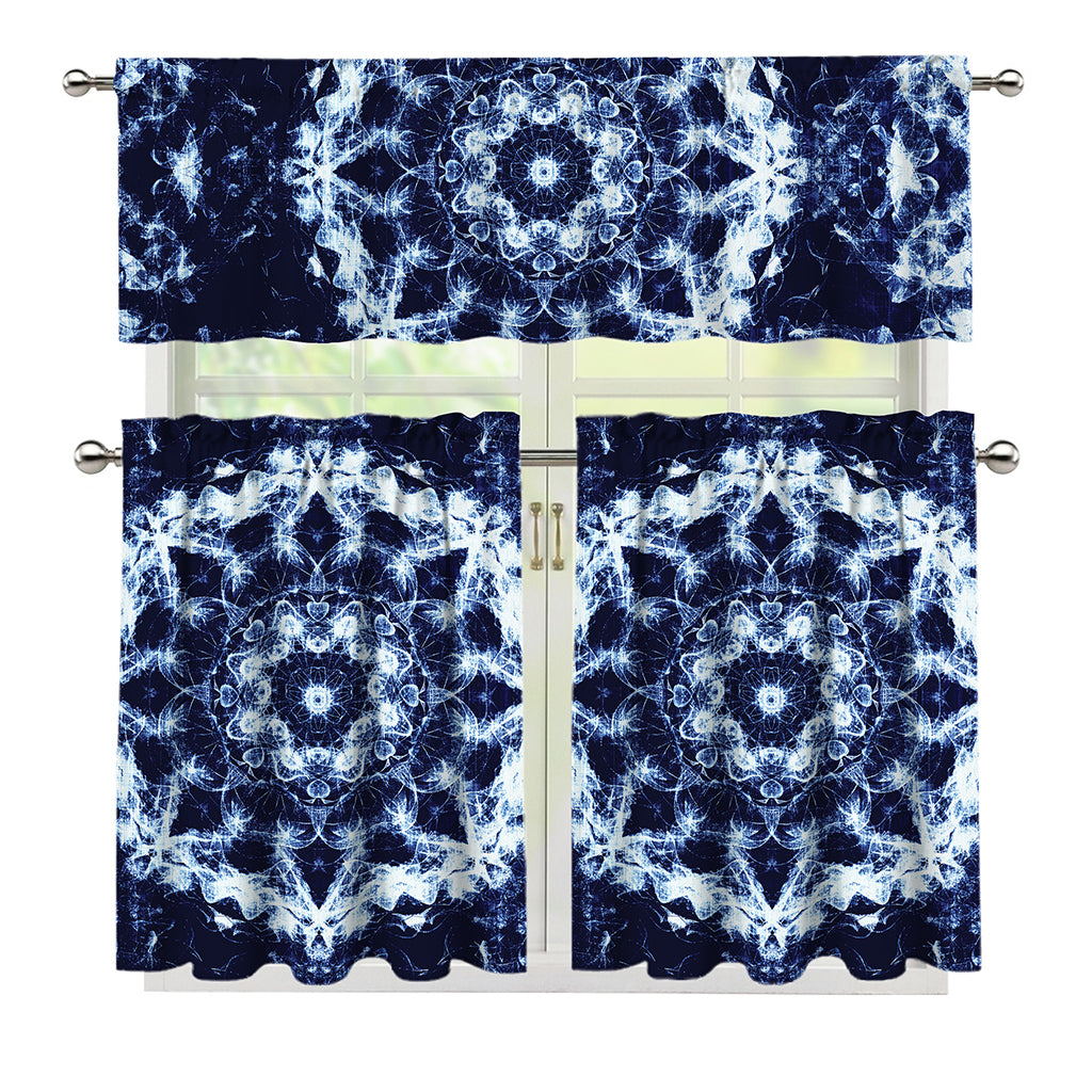 Blue Winter Mandala Print 3 Piece Kitchen Curtains