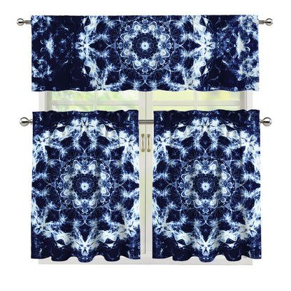 Blue Winter Mandala Print 3 Piece Kitchen Curtains
