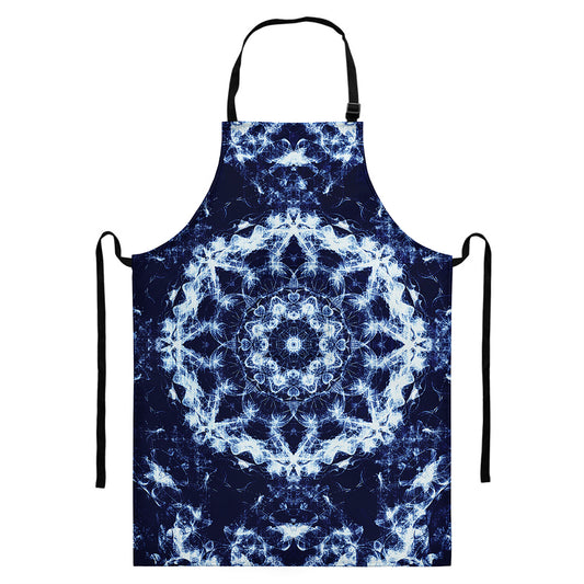 Blue Winter Mandala Print Bib Apron With Pocket