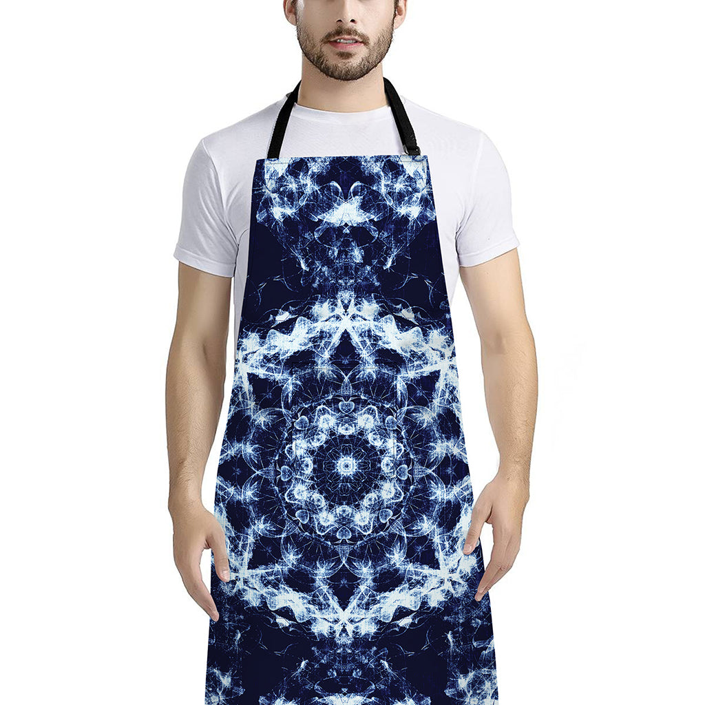 Blue Winter Mandala Print Bib Apron With Pocket